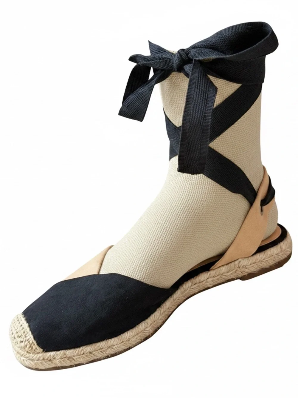 ZARA Women's Two-Tone Black Beige Suede Lace Up Espadrilles Size 9 - Picture 2 of 10